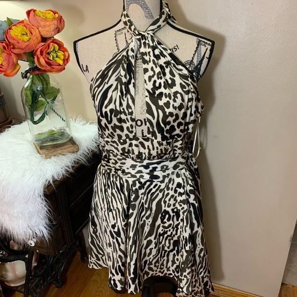 Banana Republic Silky Mini Halter Dress Womens Size 12P Leopard Print NWT - Picture 2 of 7